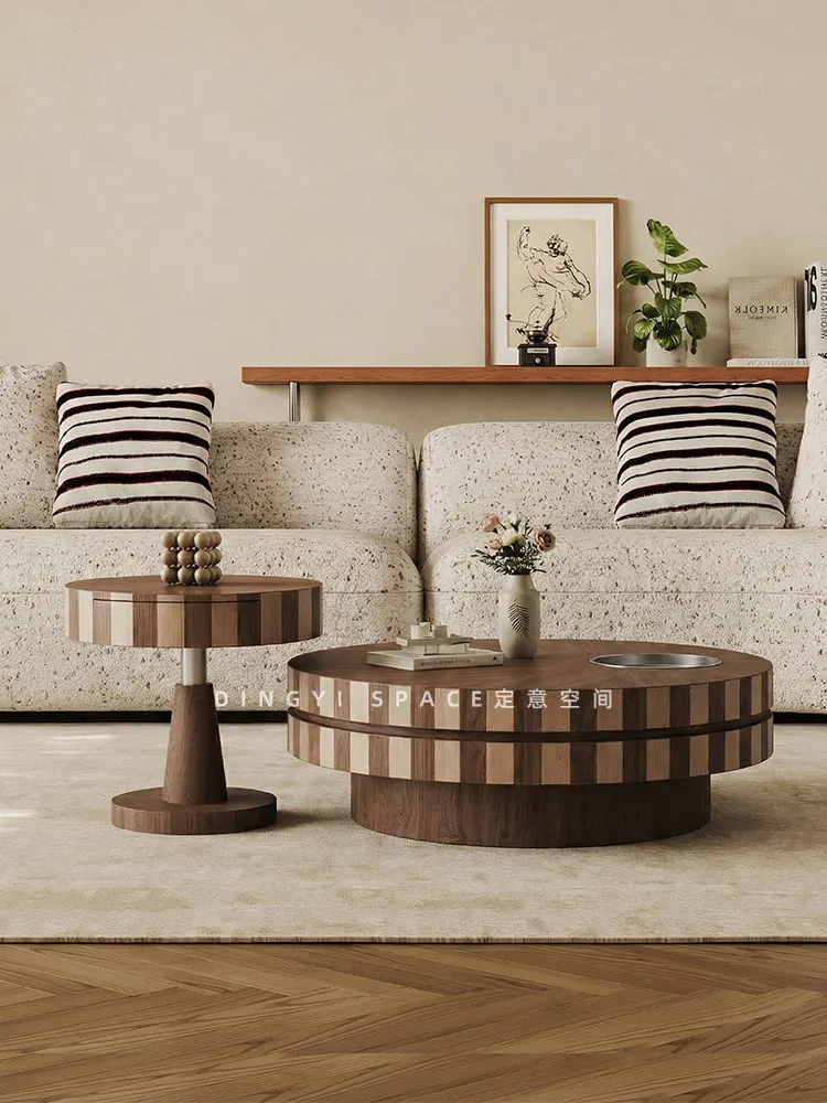 DSA medieval round walnut living room household solid wood rotatable storage coffee table