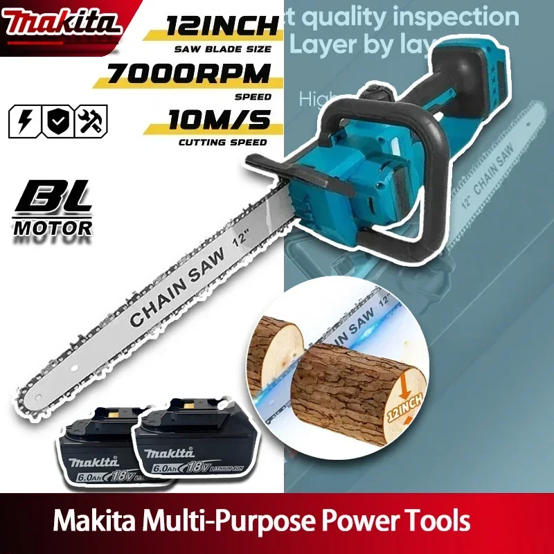 

Makita 600W Handheld Brushless Woodworking Chainsaw Power Tool 12inch Cordless Blue Electric Chainsaw For Makita 18/20V Battery