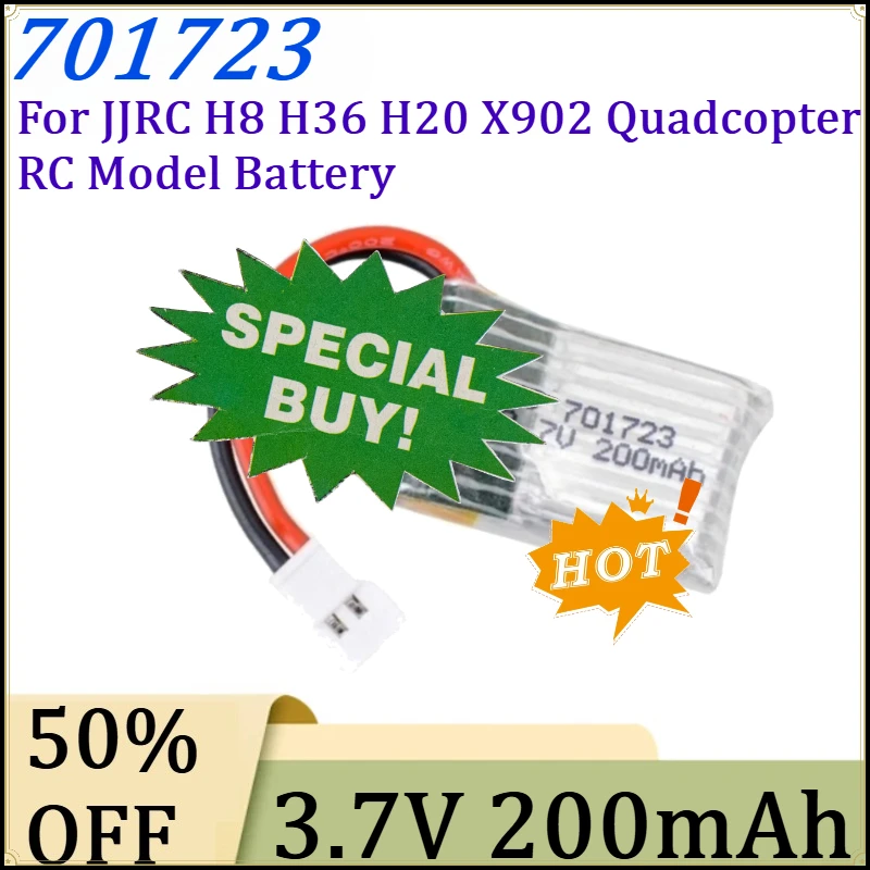 

For JJRC H8 H36 H20 X902 Quadcopter RC Model Battery New 3.7V 701723 200mAh Rechargeable Lipo Battery