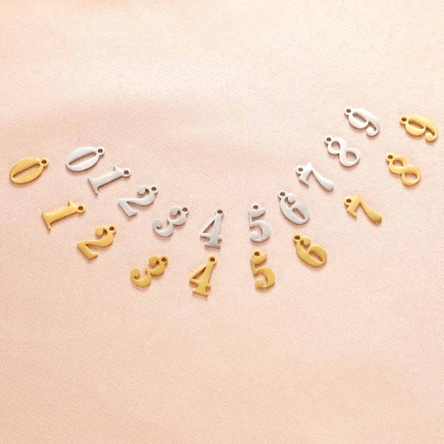 `5Pcs/Pack Stainless Steel Cursive Number Charms Single Hole Script 0‑9 Numeral Pendants For DIY Necklace Bracelet Jewelry Makin