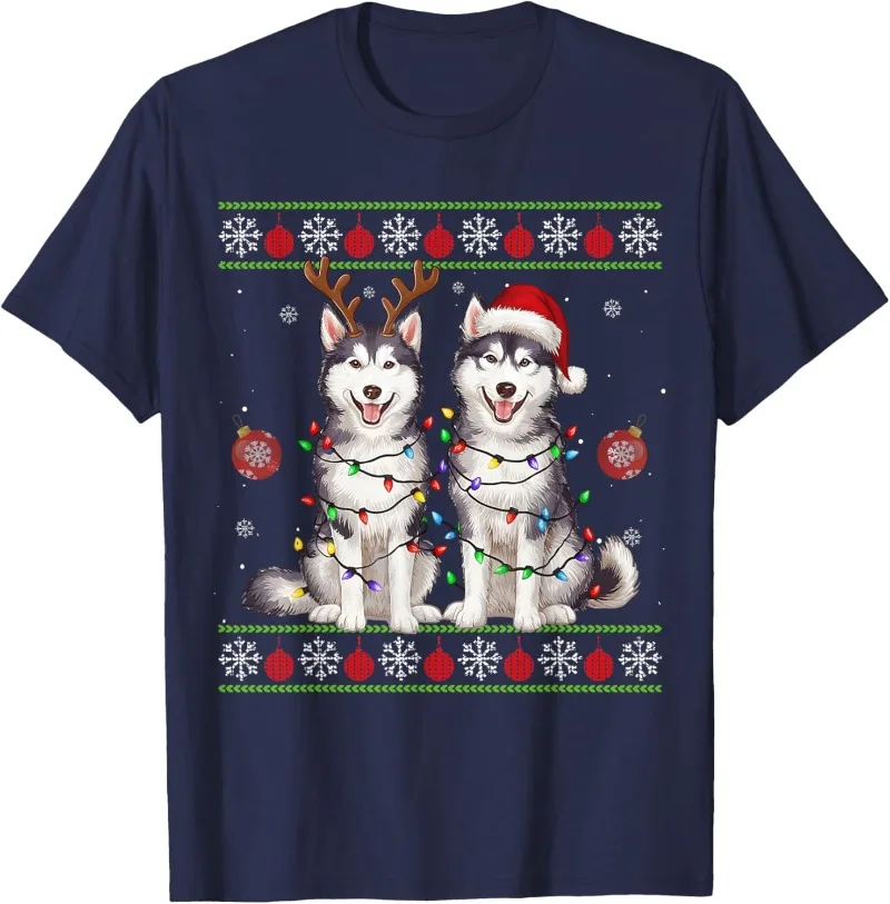 Siberian Husky Christmas Santa Reindeer Christmas Sweater T-Shirt Funny Cute Husky Funny Shirt Christmas T-shirt Men's T Shirt