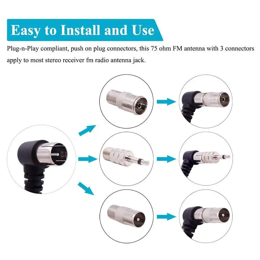 Antena de dipolo para interior, antena aérea de Radio HD en forma de T, PAL conector macho/hembra, 75 OFM, uso para estaciones de Radio FM en interiores