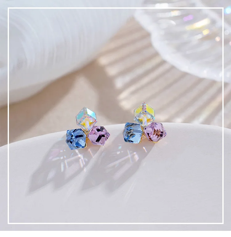 Delicate Crystal Geometric Box Stud Earrings for Women Elegant  Earrings