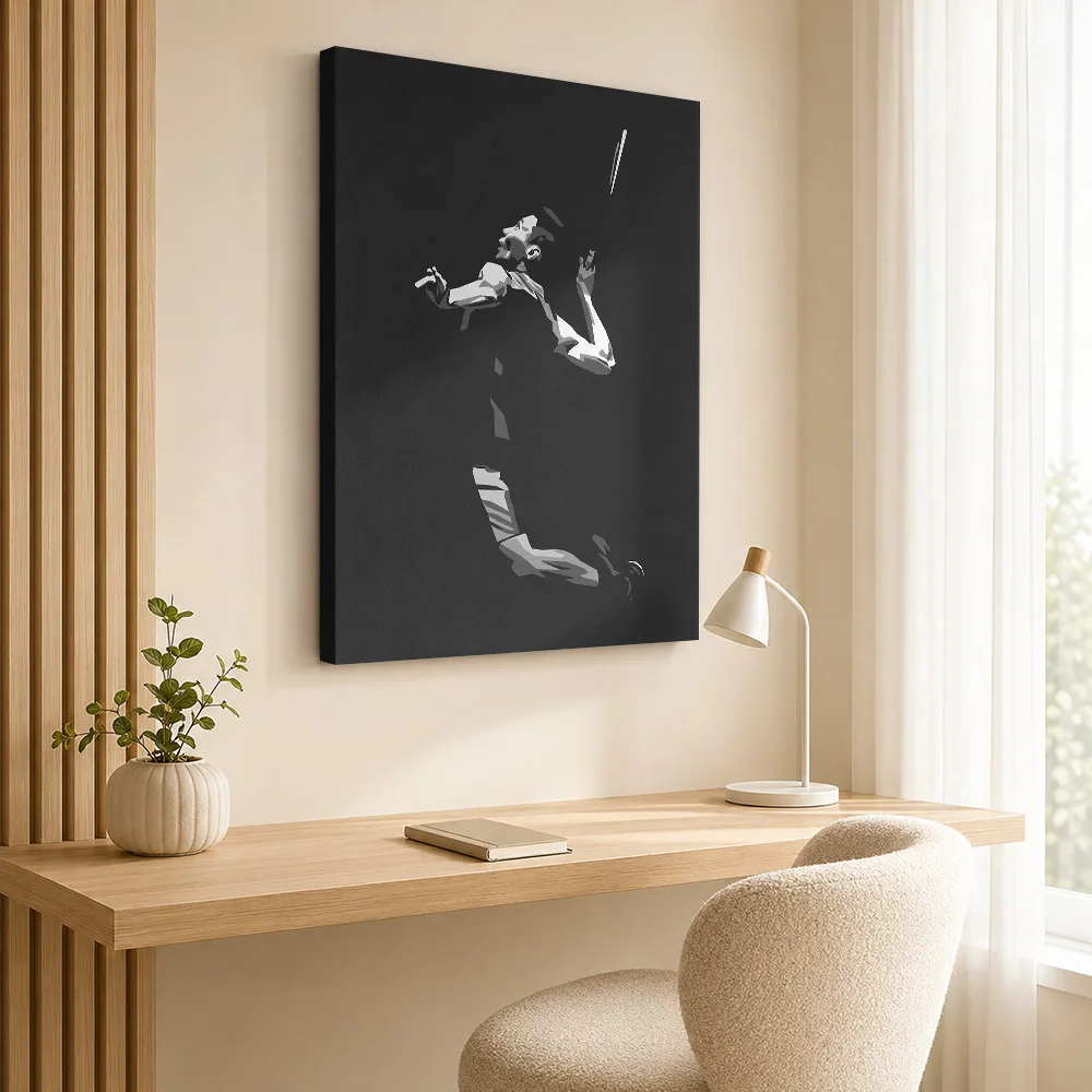 Badminton Player Silhouette Framed Canvas Print Poster Customized Photo Sports Portrait Wall Paintings Decoration for Man Cave