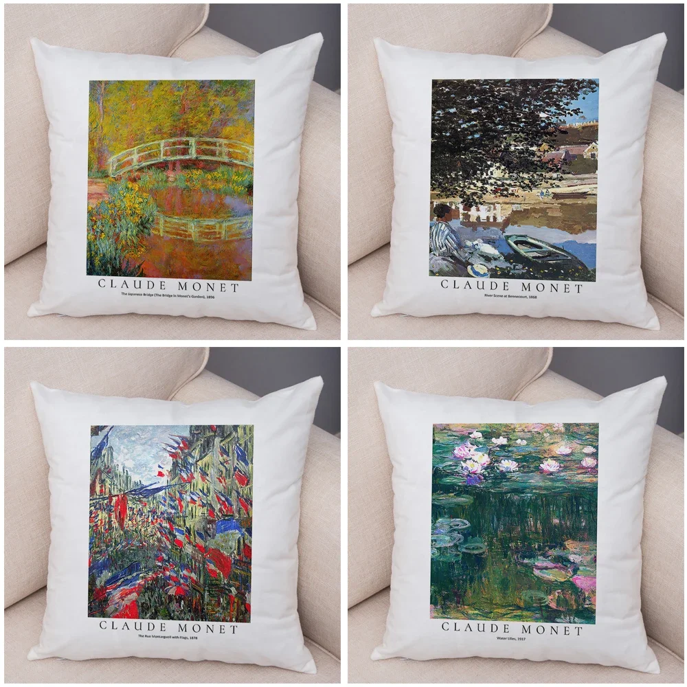 Nordic Impression Claude Monet Throw Pillow Case for Sofa Home  Decor Abstract Landscape Double Print Cushion Cover Pillowcase