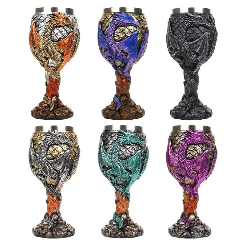 

Medieval 3D Embossed Dragon Goblet Stainless Steel Resin Beer Wine Goblet Novelty Gothic Cup Chalice Home Bar Party Supplies