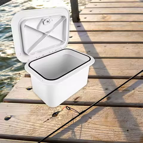 Marine Deck Storage Box Rotate to Open and Close for Yacht White Locking Built in Inspection Organizer Boat Tool Box