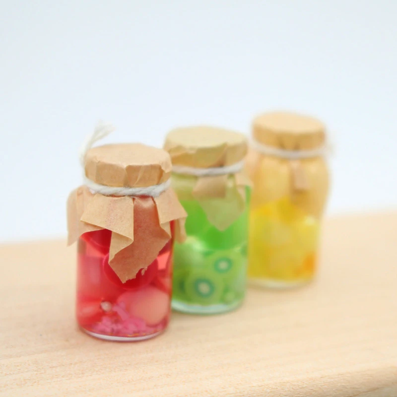 Dollhouse Colorful Assorted Fruit Glass Cans Simulation Miniature Miniature Food Play Model