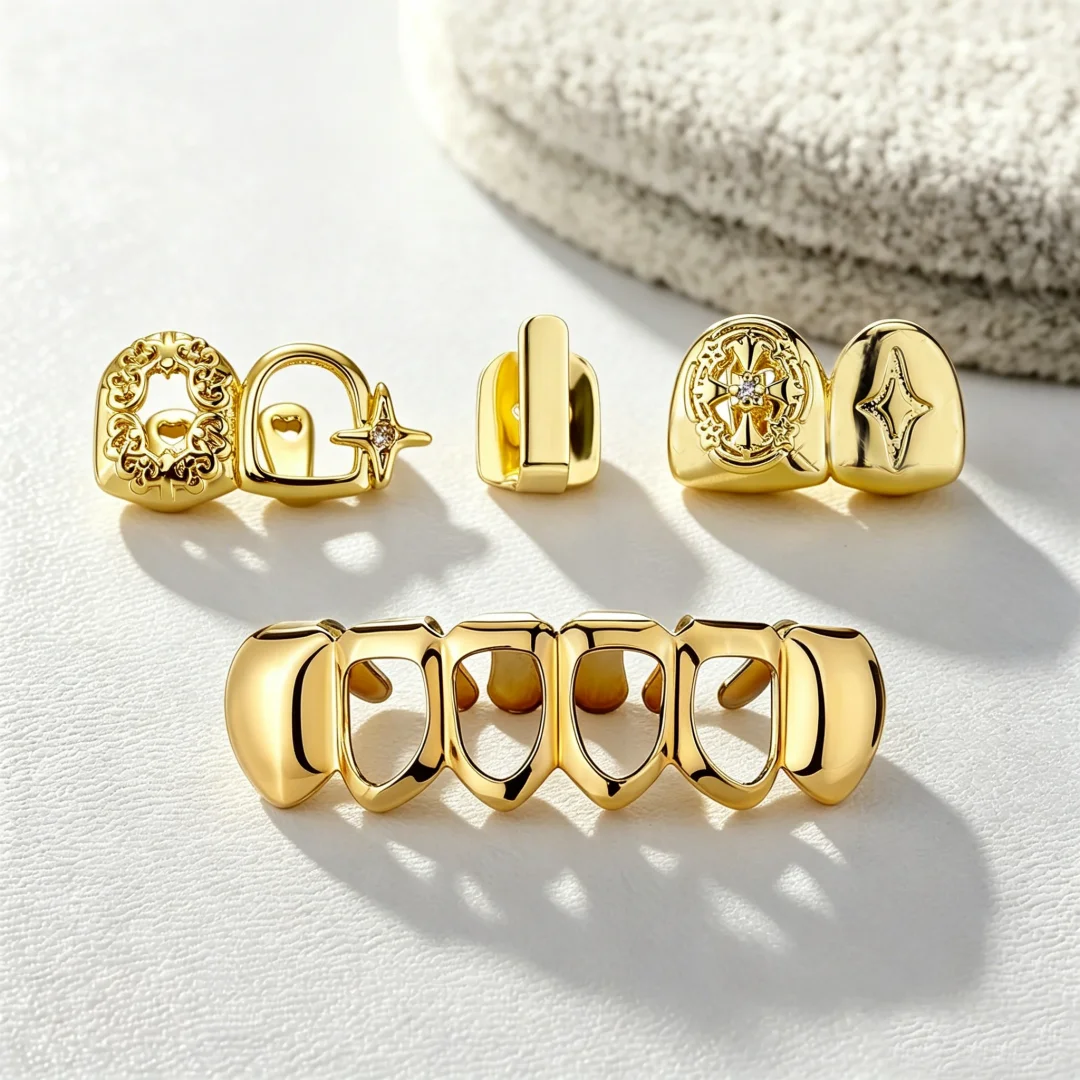 4Pcs Hip Hop Grillz Set for Men And Women Removable Hollow Cross Star Top And Bottom CZ Jewelry Y2K Style Removable Tooth Access