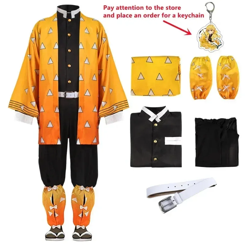 Аниме Demon Slayer Kimetsu No Yaiba Agatsuma Zenitsu Косплей Костюм Парик Женское Кимоно Униформа Хэллоуин Рождественская Вечеринка Одежда