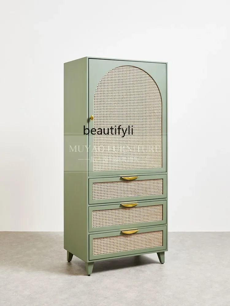 

French solid wood wardrobe modern simple rattan home living room entrance decorative locker