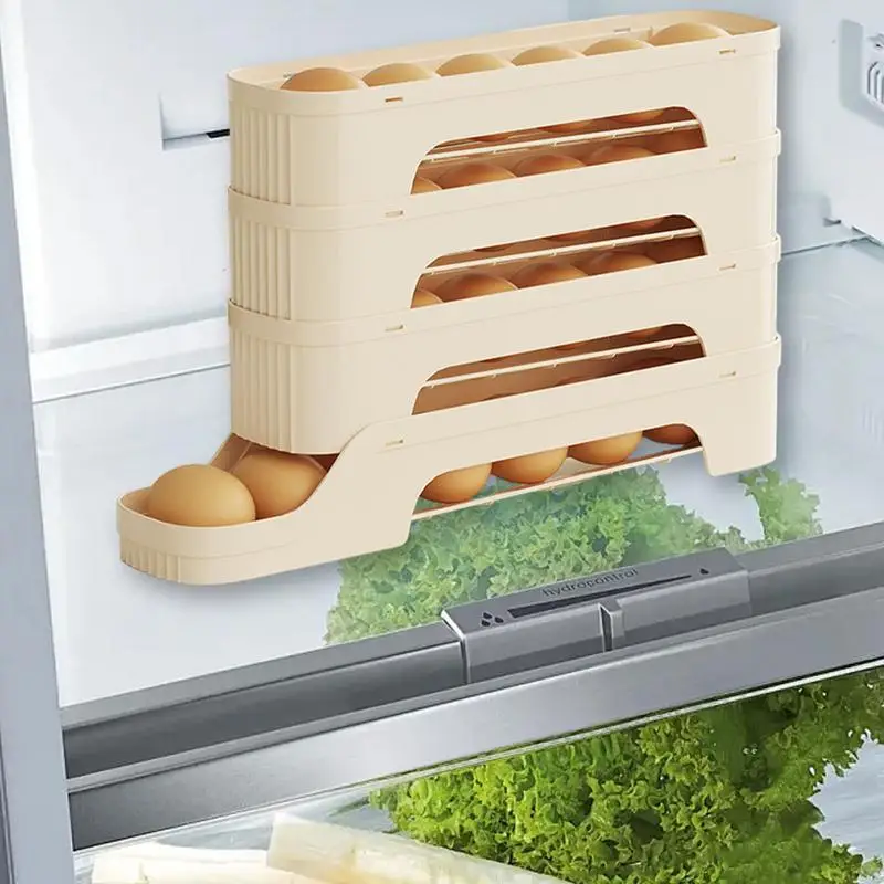 Refrigerator Egg Storage Slide Type Rolling Egg Rack For Refrigerator Space-Saving Auto Rolling Fridge Egg Organizer Multiple