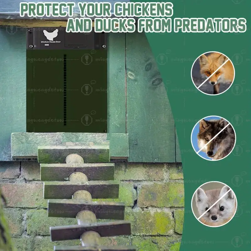Automatic Chicken Coop Door Chicken House Door Light Sensor Farm Chicken Opener Pets Duck Cage Door Supplies Battery Powered