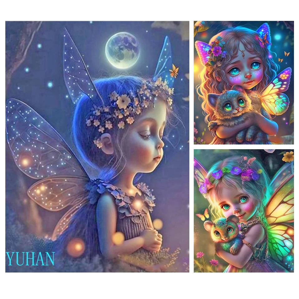 5D Diamond Painting Butterfly Girl Fairy And Cat Cross Icon Gift Kit DIY Full Diamond Embroidery Mosaic Photos Home Decoration