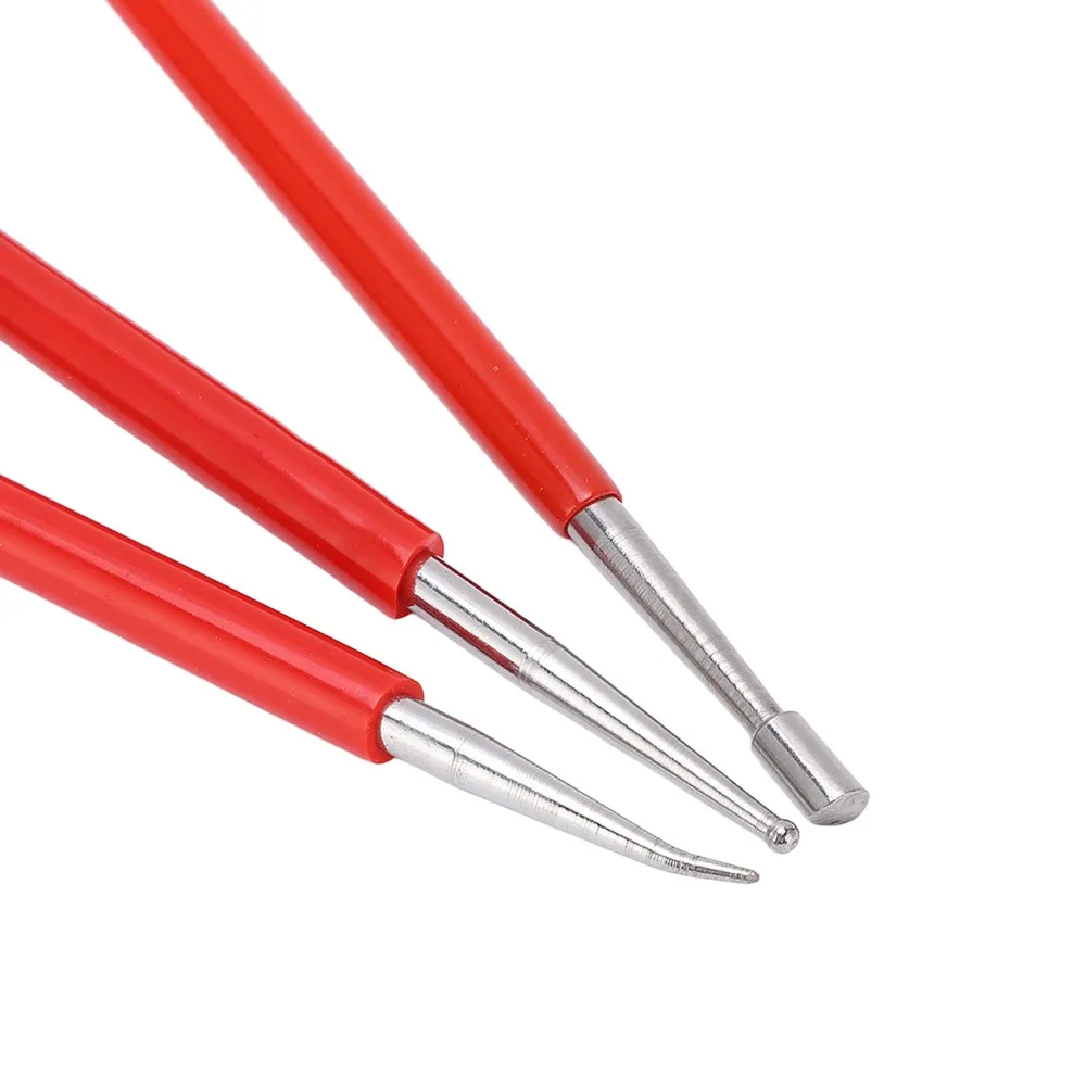 3pcs Steel Material Leather Carving Tools Portable Size Red Pottery Sculpting Tools Double End Stylus Leather Craft DIY