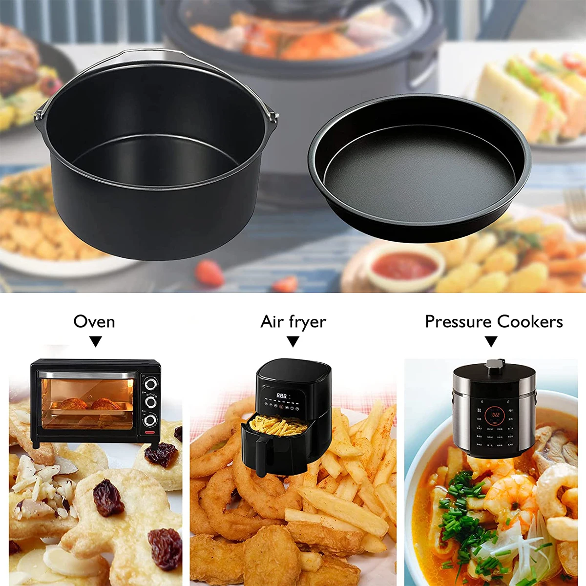 10Pc Air Fryer Accessories Set Food-grade Air Fryer Accessories with Cake Basket Pizza Pan Stainless Steel Skewer Rack Oil Brush