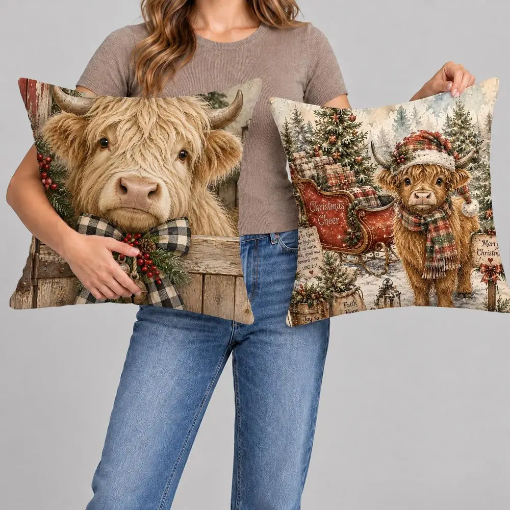 Christmas highland cow Cushion Cover Throw Pillow Covers Decorative Cushion Covers for Sofa Living Room Halloween Decor