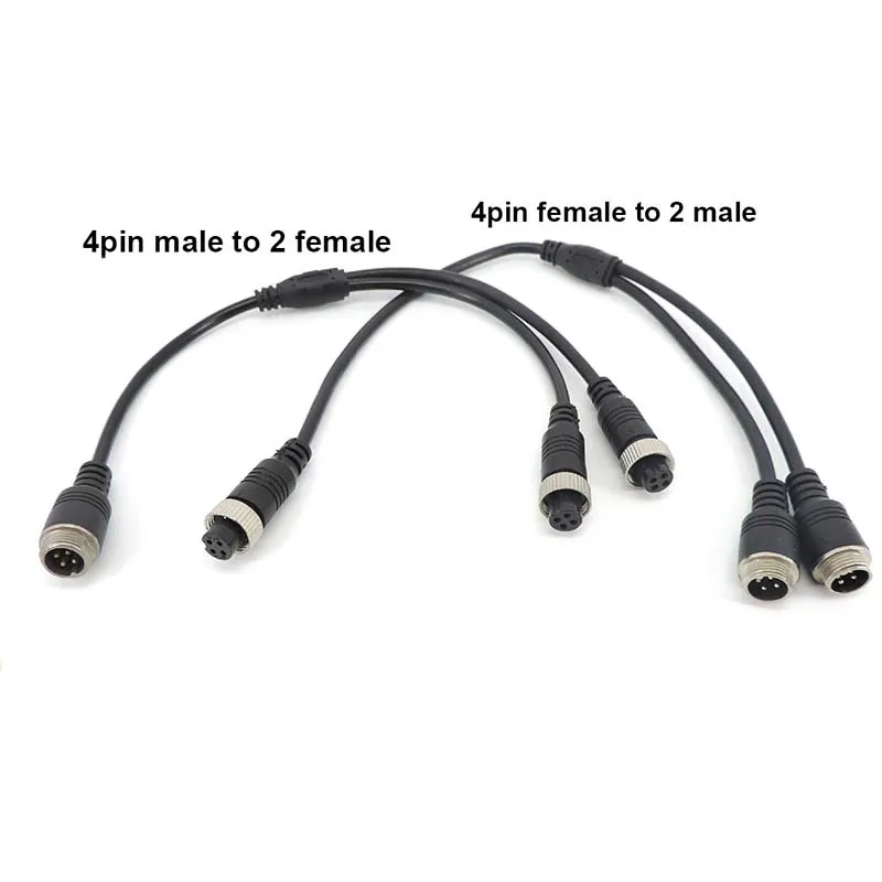 M12 4Pin Aviation Head to Male female to 2 way male Female Aviation Head wire Extension Y Splitter Cable Adapter Connector t1