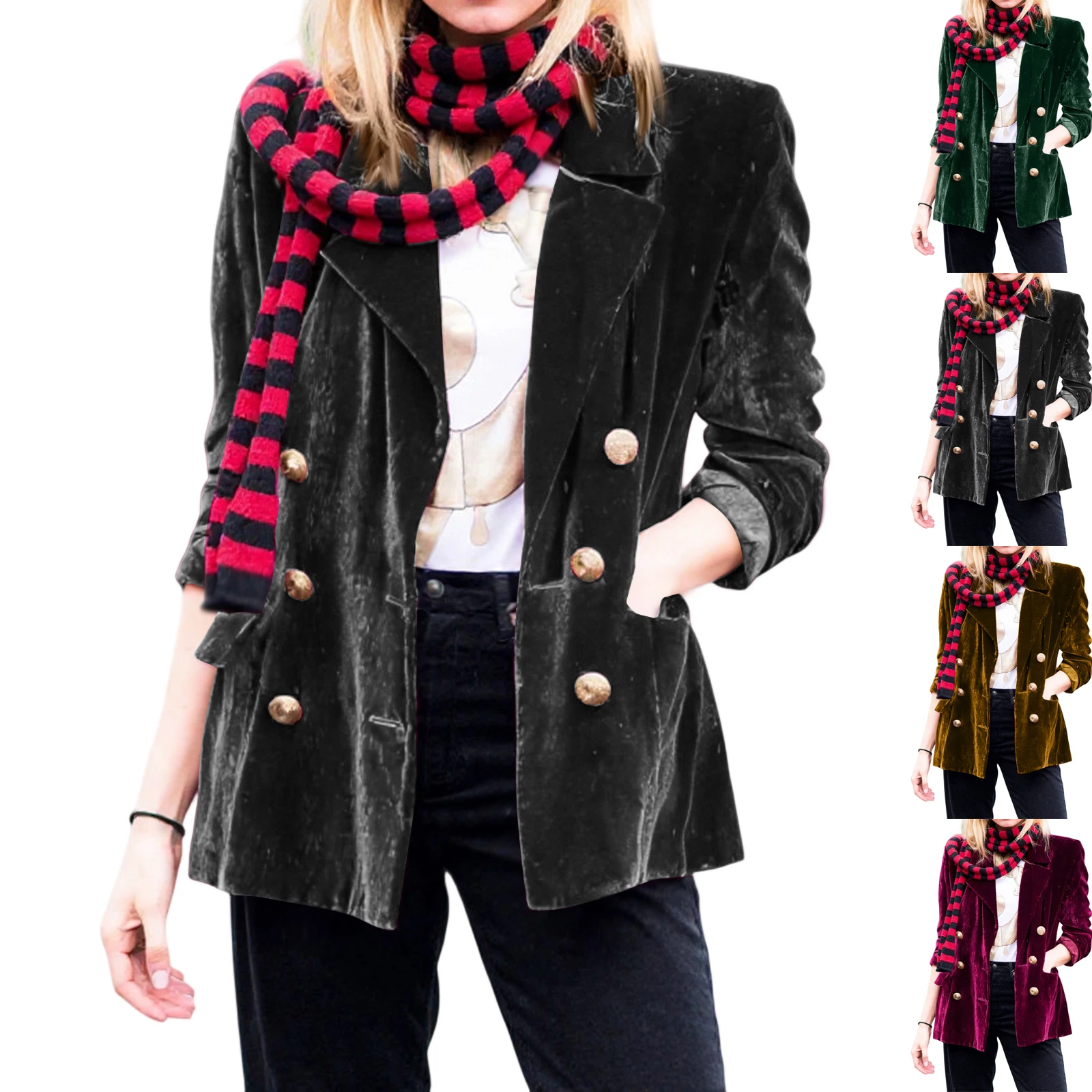 Women's Casual Suit Jacket Fashion Elegant Solid Color Long Sleeve Gold Velvet Button Coat Spring Autumn Blazers