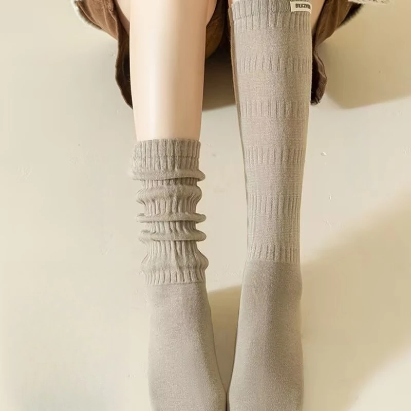 5 Pairs Women's Long Solid-Color Black Ankle Socks Set Fall Winter Stockings White Warm Socks High Ladies Autumn Slouch Socks