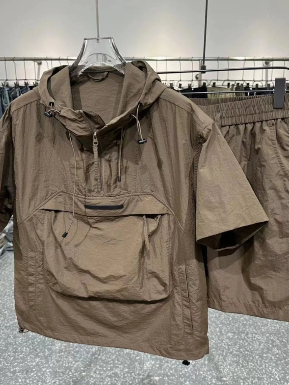 

Qui Dry ort Sve Men's Summer Workwear Set Hooded Top And orts Two Piece Set Faionable Youthful Loose Fit Sle