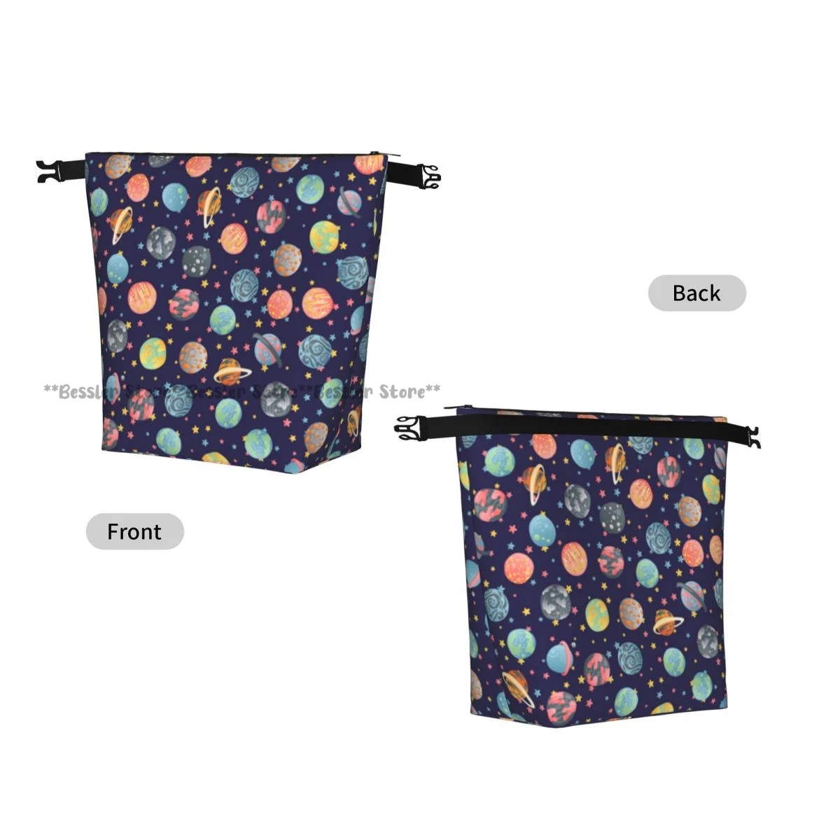 Roll Top Insulated Bento Lunch BagCute Cartoon Astronomy Solar System Planet Thermal Meal Bag Lunch Container Tote