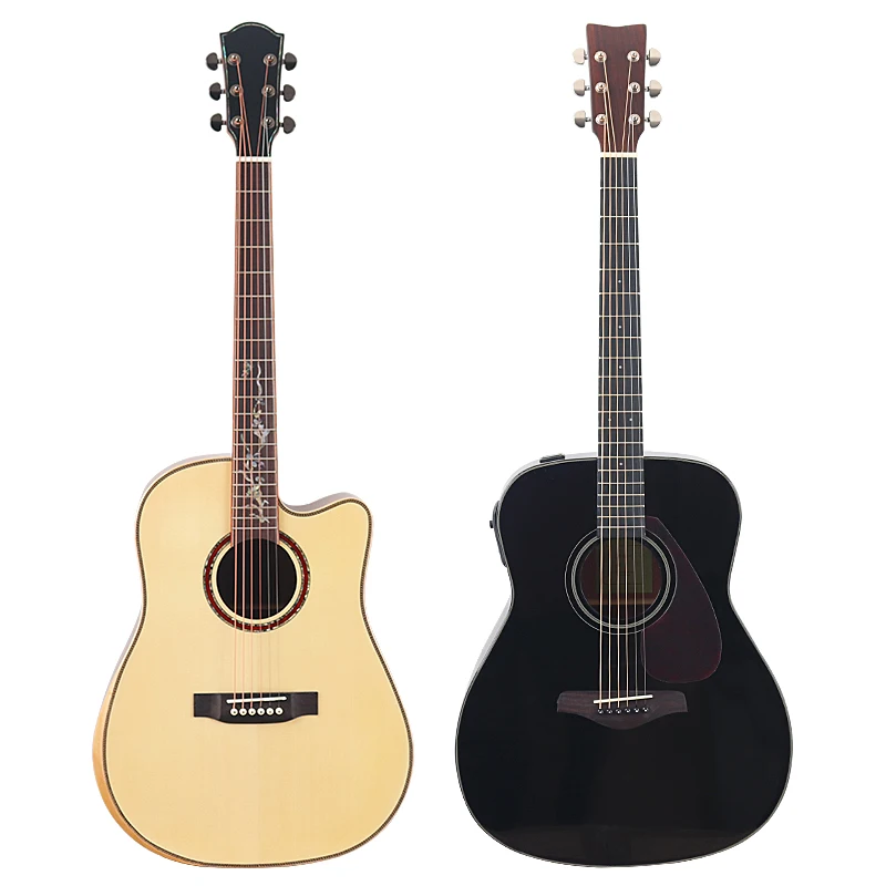 Guitarra acústica de 41 pulgadas, 6 cuerdas, Color Natural, Color negro, guitarra folclórica de alto brillo, tapa de madera de abeto macizo con bolsa EQ