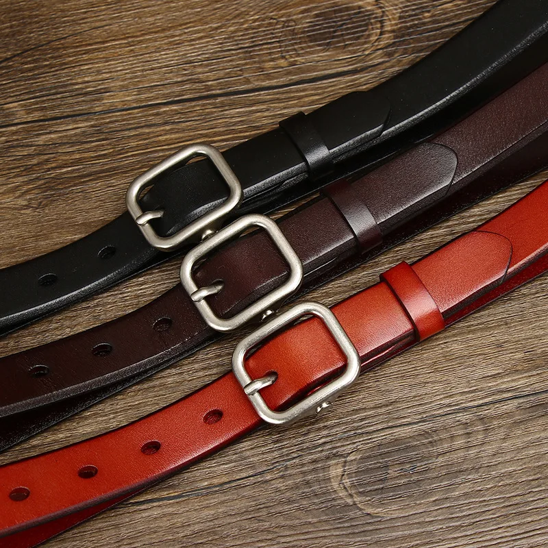 2.4CM Wide Simple and Stylish Leather Belt for Women with Buckle, Top Layer Cowhide, Trendy Jeans Belt for Women