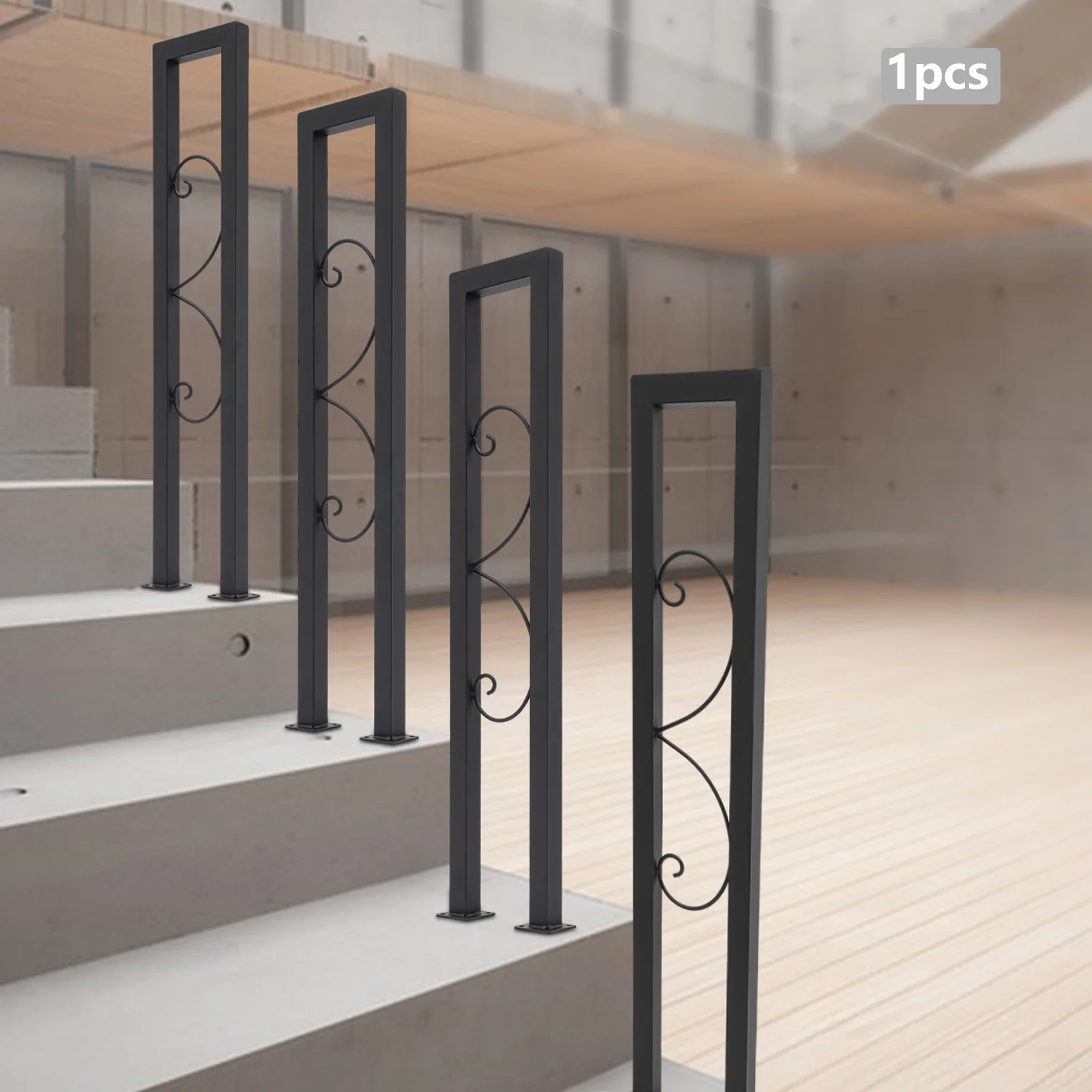 Heavy-Duty U-Shaped Stair Handrail, Iron & Stainless Steel Safety Railing for Elderly & Kids, Easy Floor Mount Installation