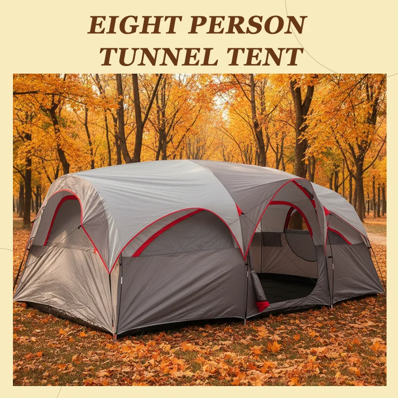 Spacious 8‑Man Tunnel Camping Tent, Family Group Tent with Carry Storage Bag for Outdoor Travel and Campsite