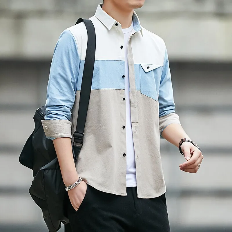 

Осенняя новинка: Мужская повседневная хлопковая рубашка с длинным рукавом, в стиле пэчворк, с модным цветным узором и розами, для молодежи.