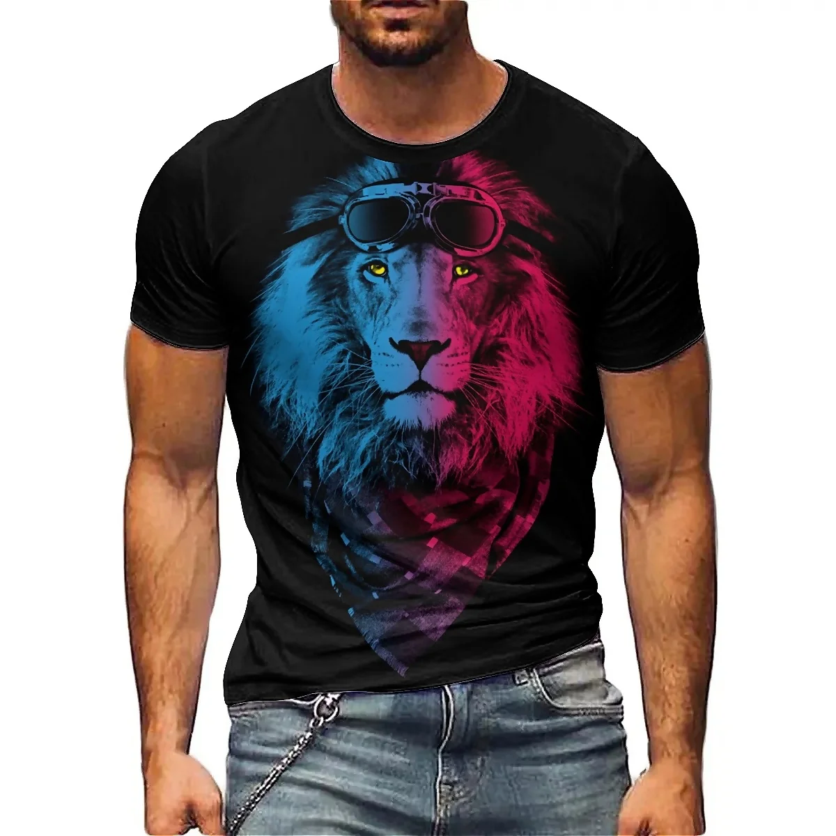 Summer Party and Event Men's 3D Printed Short-sleeved T-shirt, Lightweight and Breathable Polyester Fabric