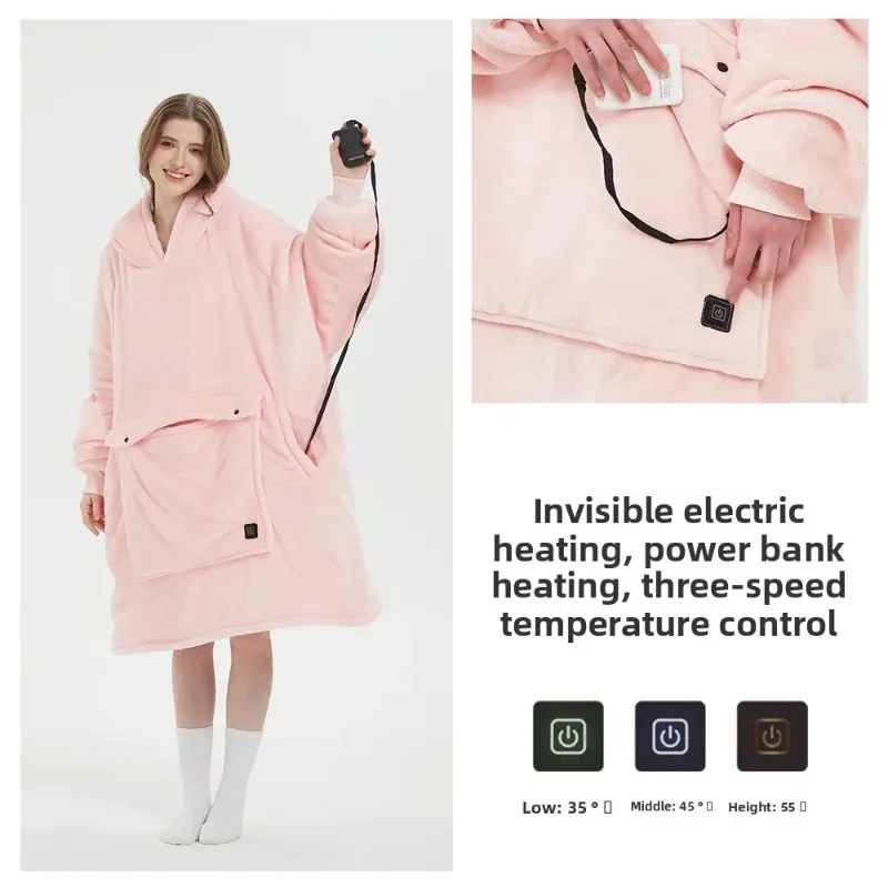 

Wearable Oversized Blanket Hoodie with Sleeves Pocket Sherpa Fleece Warm Thick Plush Heating Hooded Sweatshirt Cozy Durable