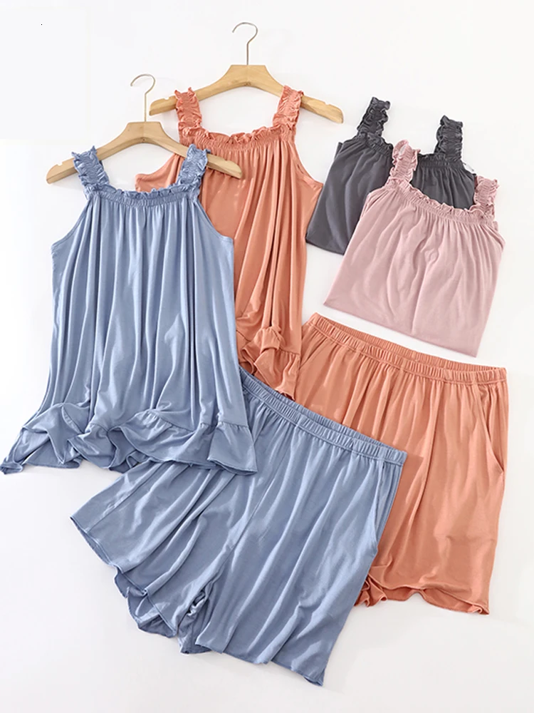 

Mod Summer Lightweight Svel Square Collar Spwear Set Casual Comfortable Home Clothes for Women Air Conditioner Suit