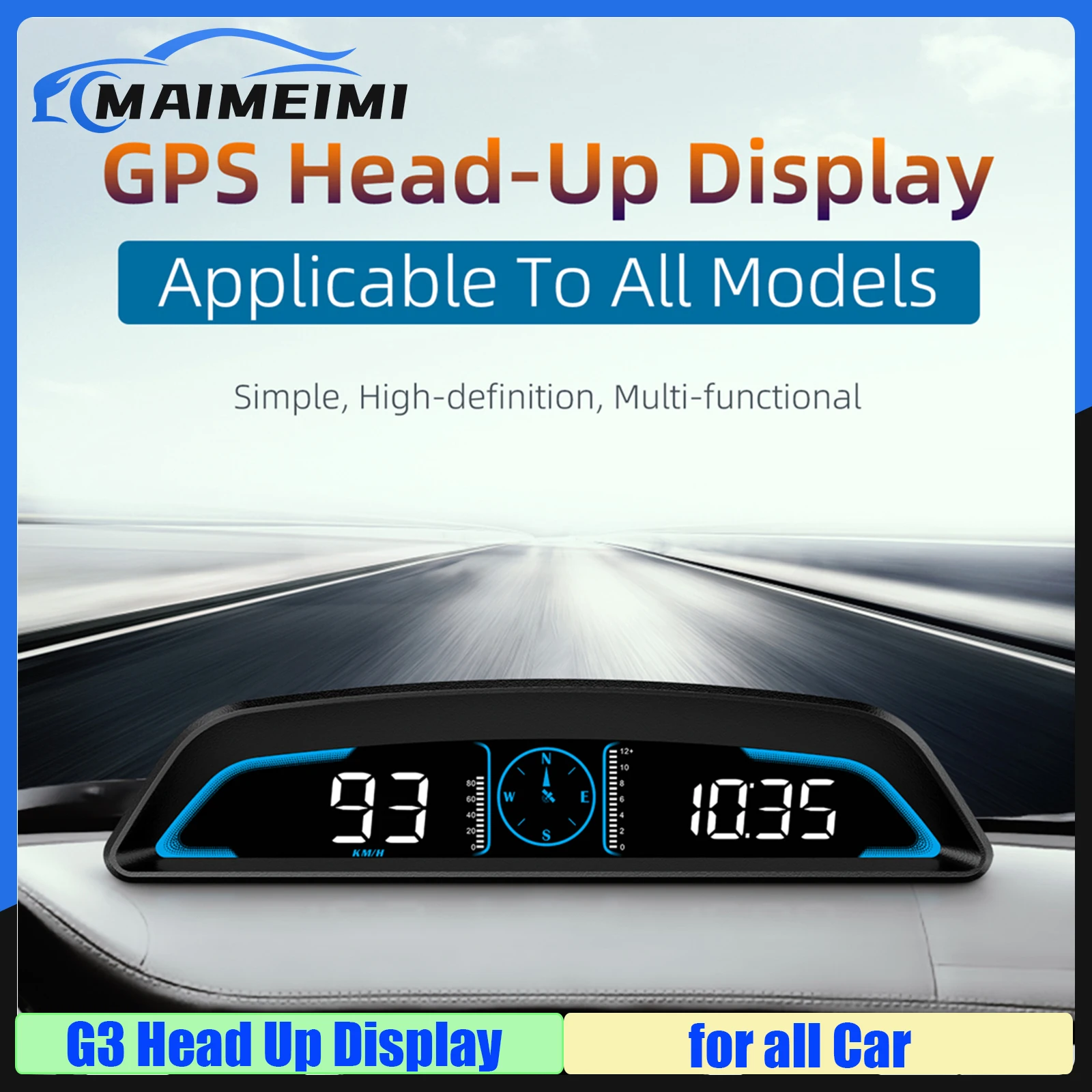 MAIMEIMI Smart Car HUD GPS Speedometer GPS G3 Digital Head Up Display Driving Time Clock Security Alarm Electronic Accessories