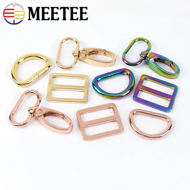 2/5Sets 20/25/32/38mm Handbags Carabiner Hook Bag Strap Adjust Slider Metal Buckles D Ring Side Clip Clasp Sewing Accessories