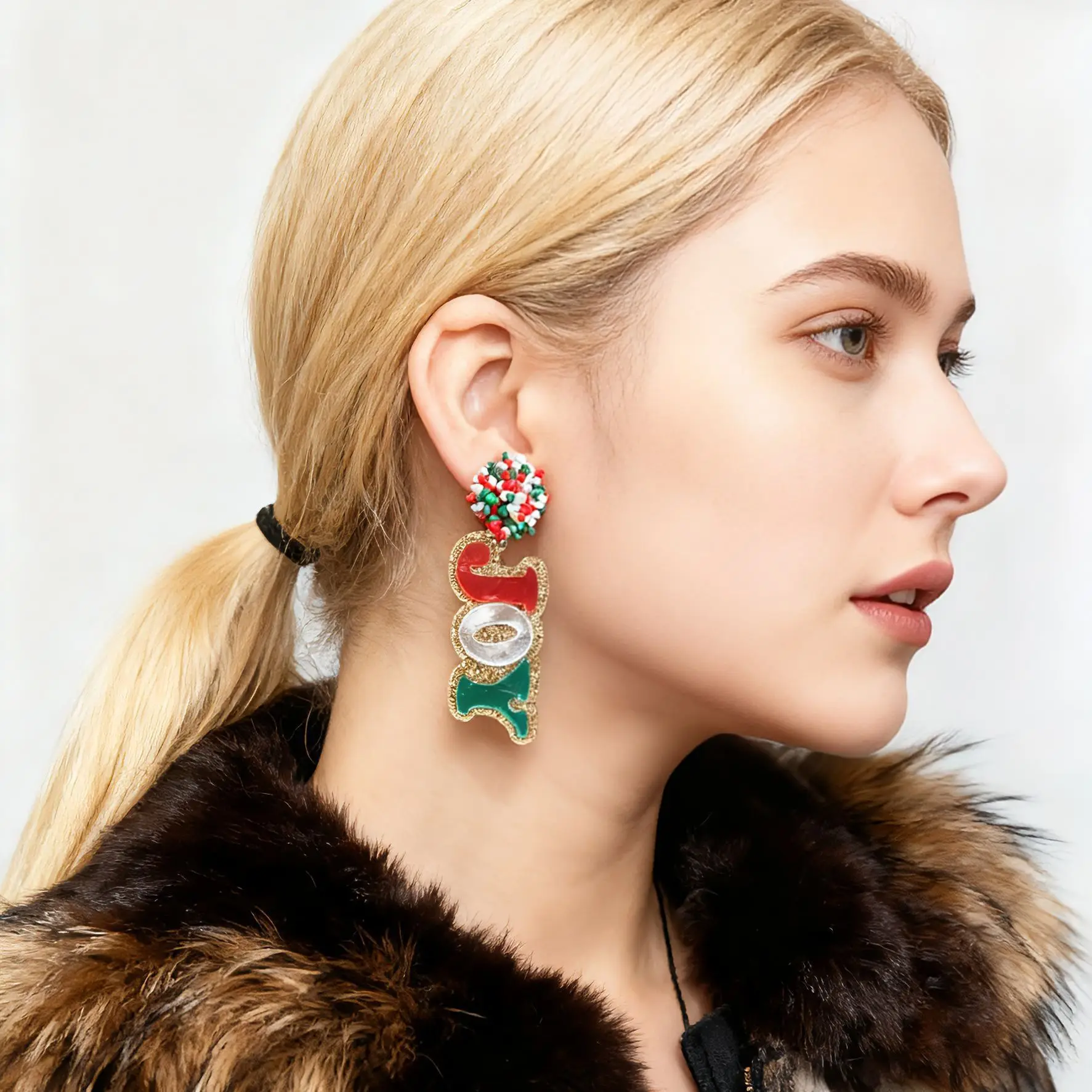 Trendy versatile board niche letter elements JOY, MERRY CHRISTMAS personalized creative earrings