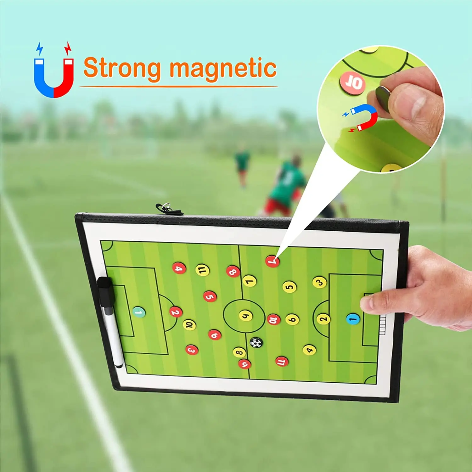 Foldable Magnetic Soccer Strategy Coaching Board Erasable Coaches Clipboard with Magnets and Marker Pen Soccer Accessories