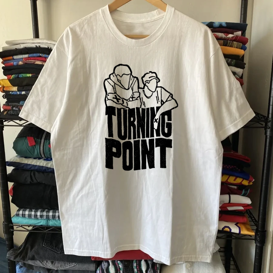 Rare Turning Point Straight Edge Hardcore Washed White Tee Y2K Style Underground Print Loose Fit Retro Summer