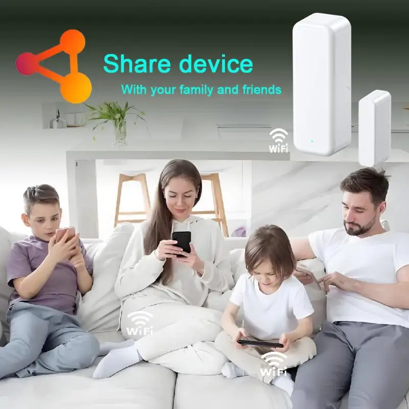 Smart Mini Door Window Sensor Open/Closed Detector App Remote Monitor No Drill for Home Office Security Alarm