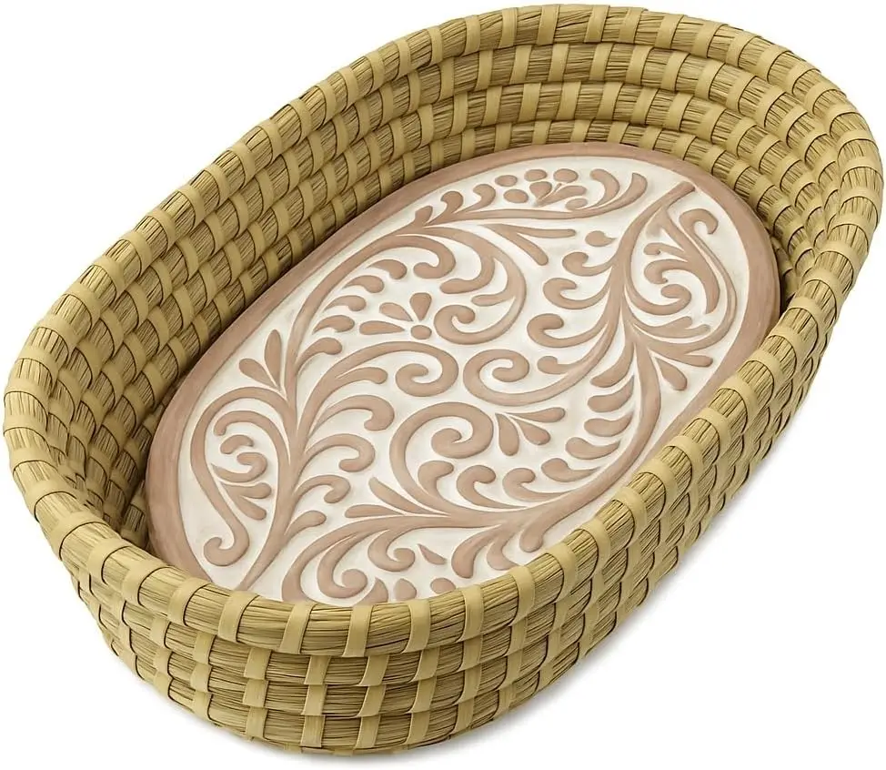 

Terracotta Bread Basket with Warmer, Serving Tray 12.5x8.5x3.5 inches for Fresh Baked Goods