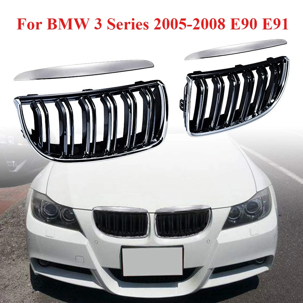 

Car Grille Grill Front Kidney Gloss Black Double Slat Hood Grille For BMW E90 E91 Pre-Facelift 2005-2008 Racing Grills