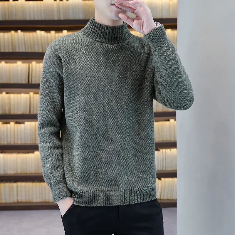 2024 Herbst-und Winter pullover Herren halbhohen Hals warme Trend Strickwaren einfarbig verdickte Unterlage ta59