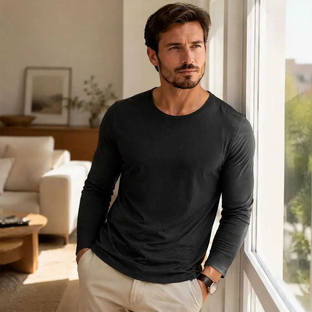 Men's Long Sleeve T Shirts Casual Round Neck Moisture Wicking Tees Male Tops Sports comfortable versatile Men's T-shirts