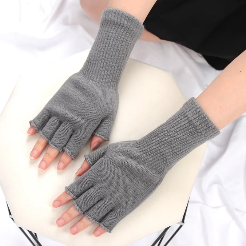 Long Gloves Black Fingerless Knitted Gloves for Men Women Warm Stretch Elastic Fashion Winter Outdoor Mitten Cycling Accessories