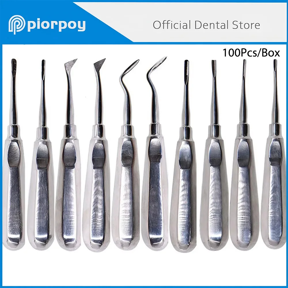 PIORPOY 10Pcs Dental Elevator Tooth Extracting Forceps Stainless Steel Orthodontic Root Elevator Head Curved Extraction Tools