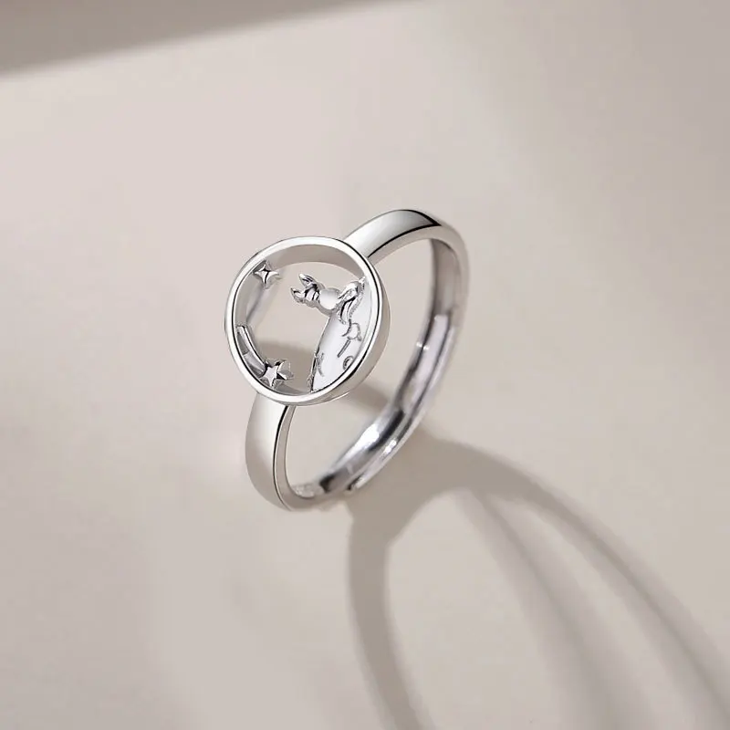 New hot-selling couple silver color little prince fox fashion personality open ring long J648