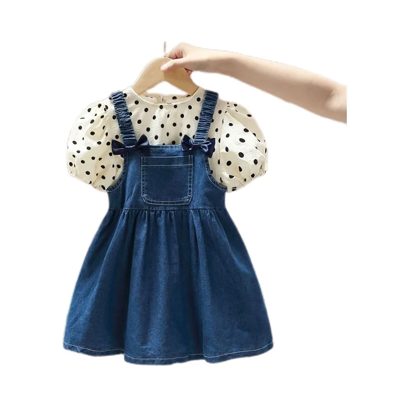 Summer Toddler Girls 2PCS Set New Princess Denim Suspender Dress Fashion Thin Two Piece Outfit For Little Girls for 90-140cm