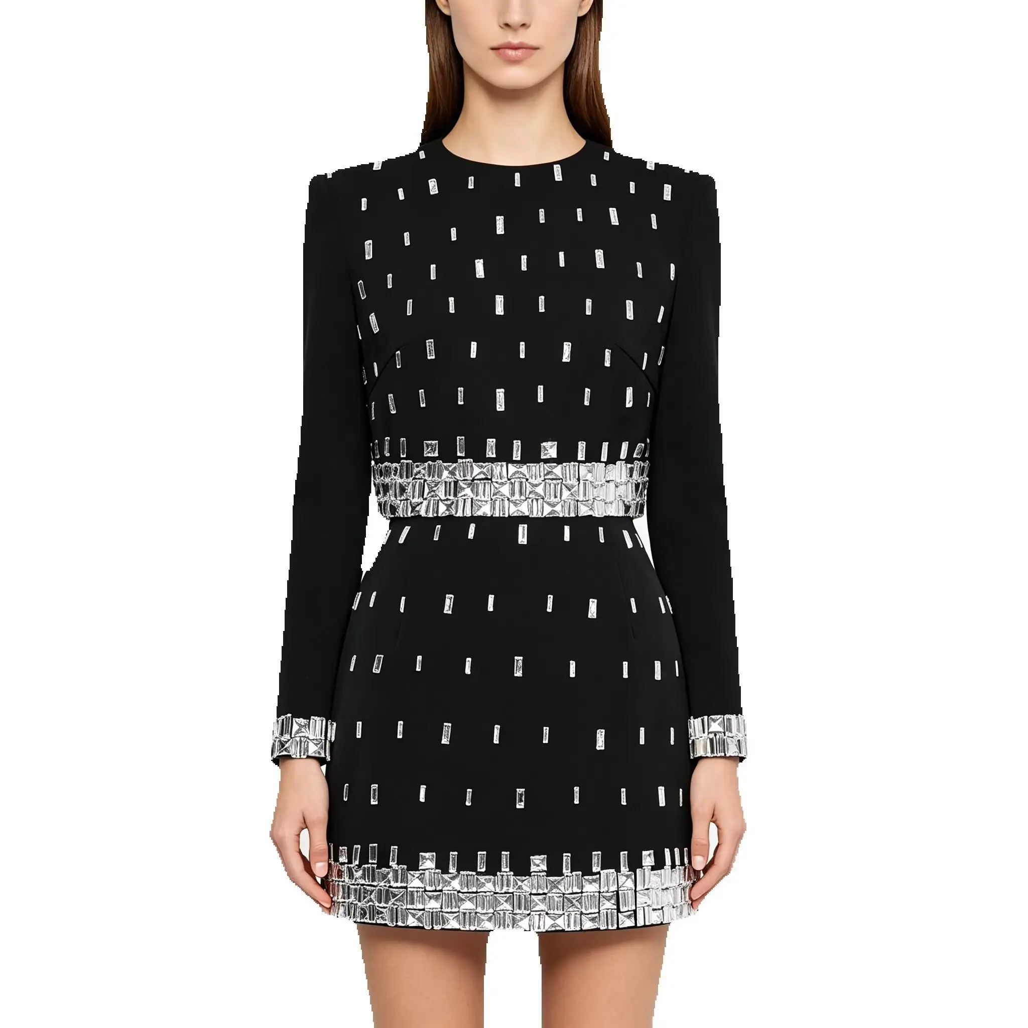 

High Quality Spot New Fashionable And Luxurious Handmade Nail Bead Long Sleeved Top+hip Hugging Half Skirt Commuter Women's Set