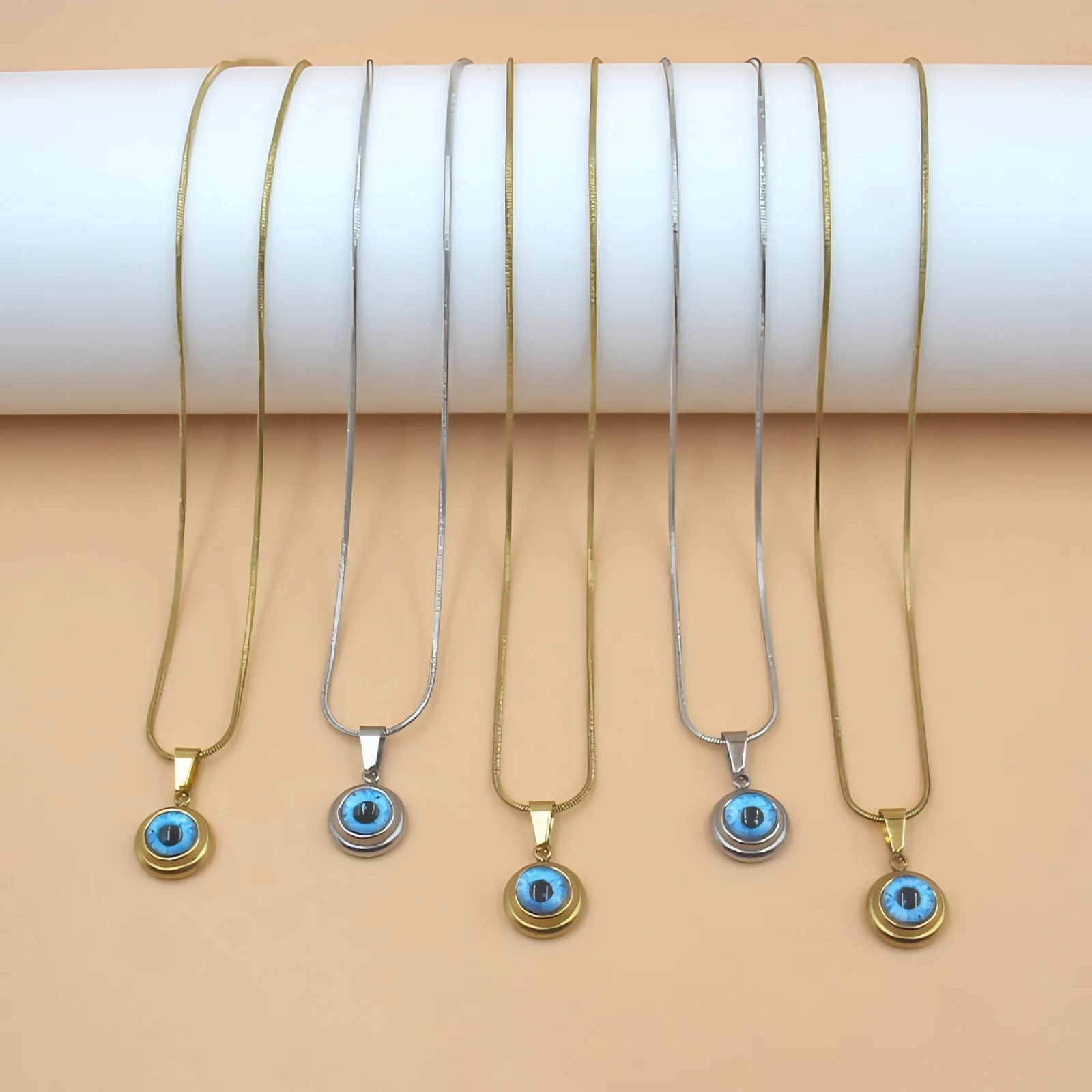 Edelstahl-Böses-Auge-Anhänger Türkisches Blaues Auge Halskette für Damen Modeschmuck Accessoires – Detail 2